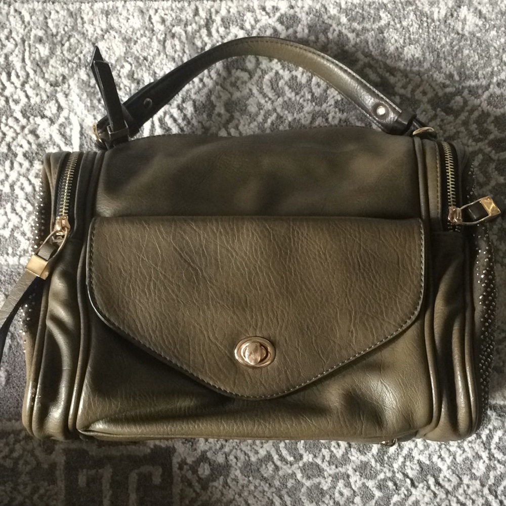 Studded satchel handbag